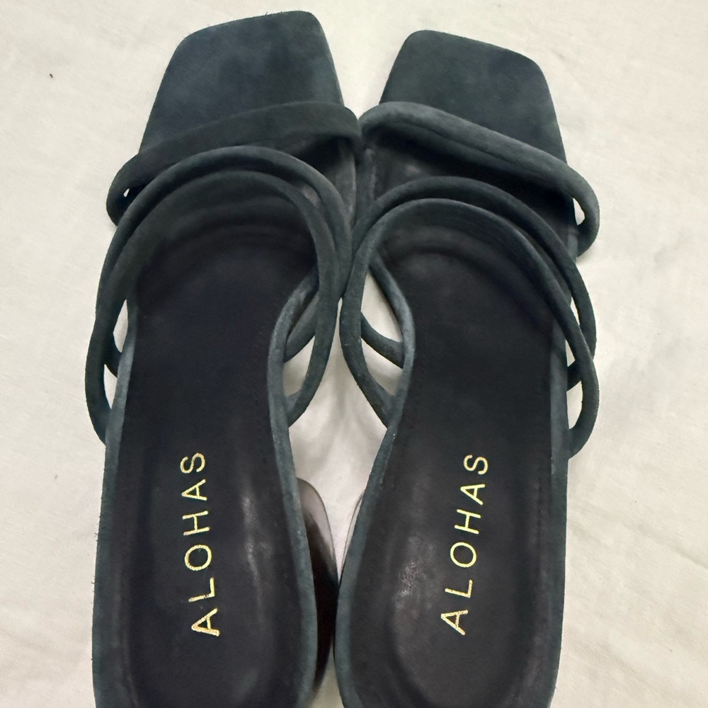 ALOHAS Women's Dark Gray Strappy Mules 6 1/2